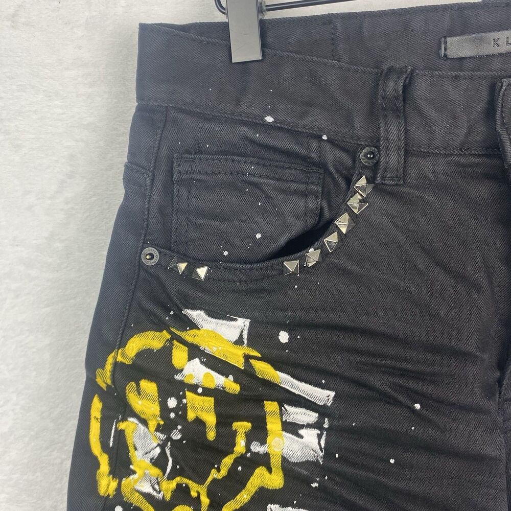 Kloud 9 Jeans Size 30/32 Black Painted Studded Design Streetwear Pockets Casual - Picture 5 of 16